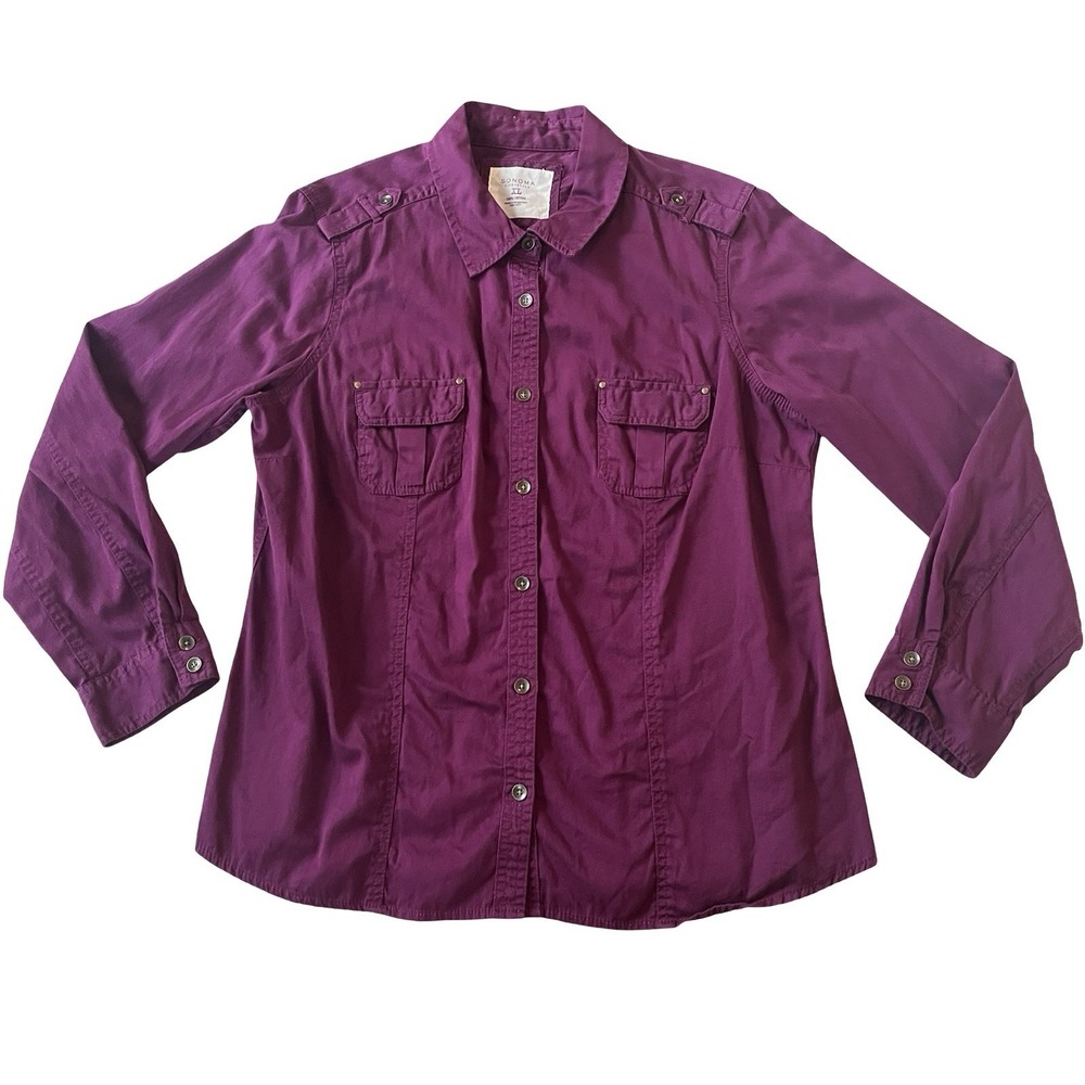 Sonoma Women's Size XL Purple Button Up Shirt Collared 100% Cotton Long Sleeve